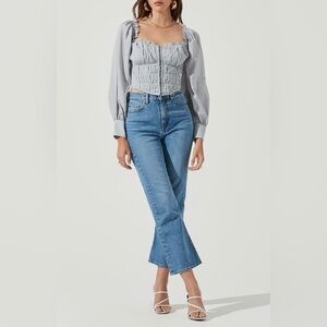 ASTR‎ The Label Amber Puff Long Sleeve Smocked Blouse Size L Women’s Dusty Blue